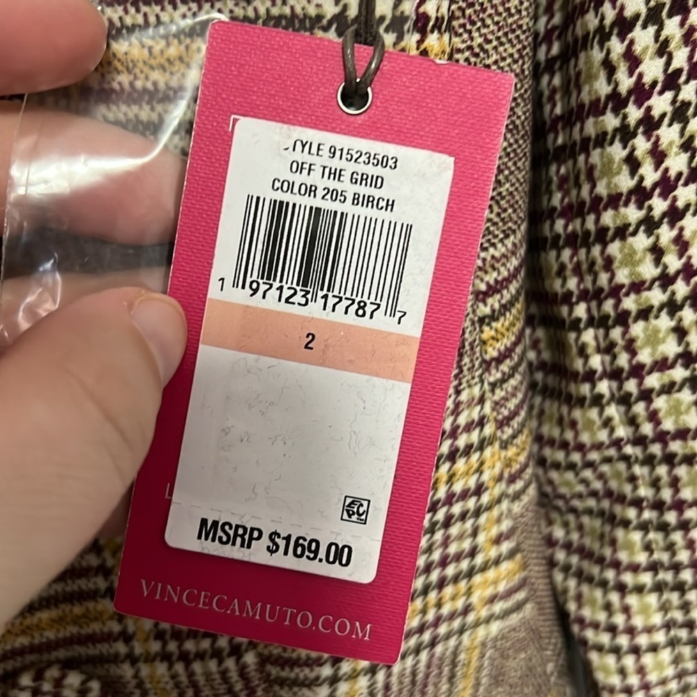 NWT Vince Camuto Women’s Long Double Breasted Blazer Brown Plaid size 2 - Picture 8 of 9